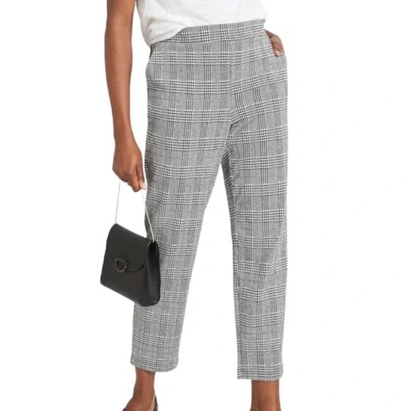 BANANA REPUBLIC PANTS SIZE 2 PLAID CROP WIDE LEG  TROUSERS PETITE GRAY - Picture 1 of 12